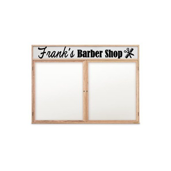 48"x36" 2-Door Enclosed Wet/Dry Erase, Header, White Board/Lt Oak